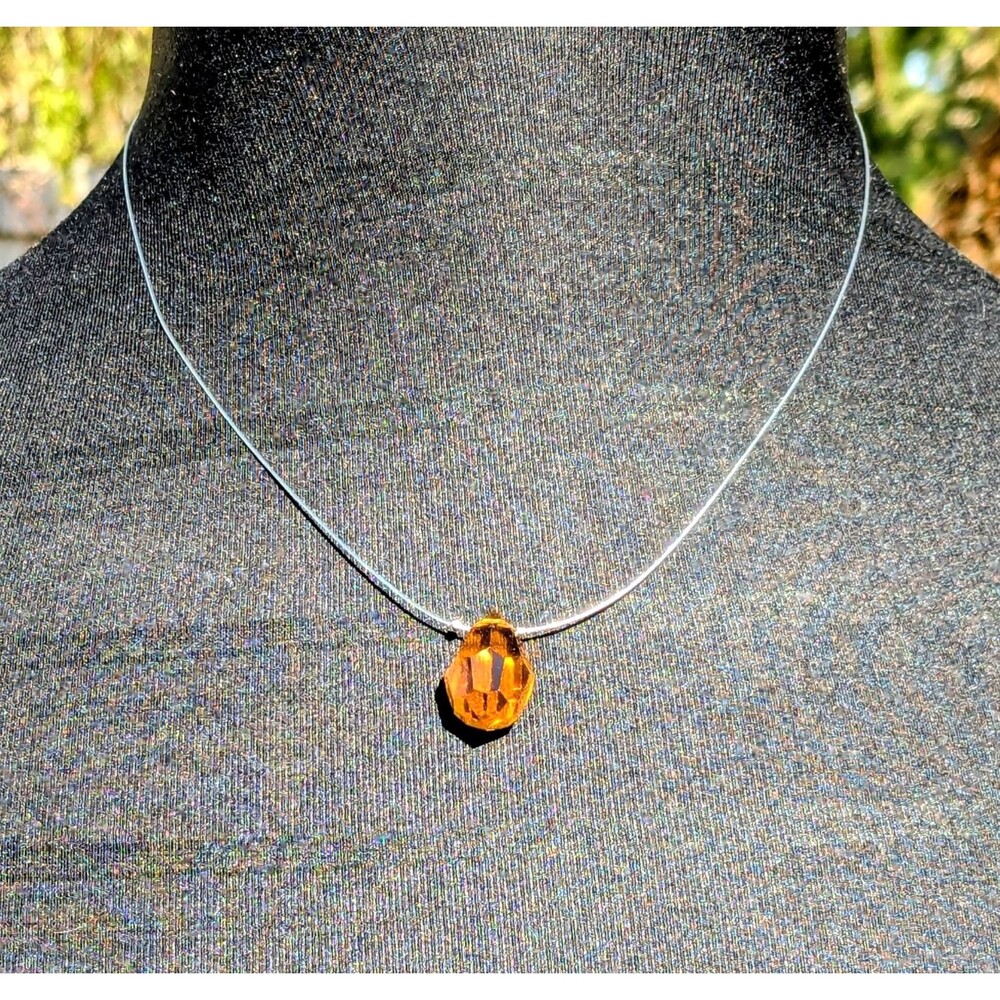 Citrine Golden Orange Crystal Teardrop Preciosa Europe Pear Pendant Necklace NWT